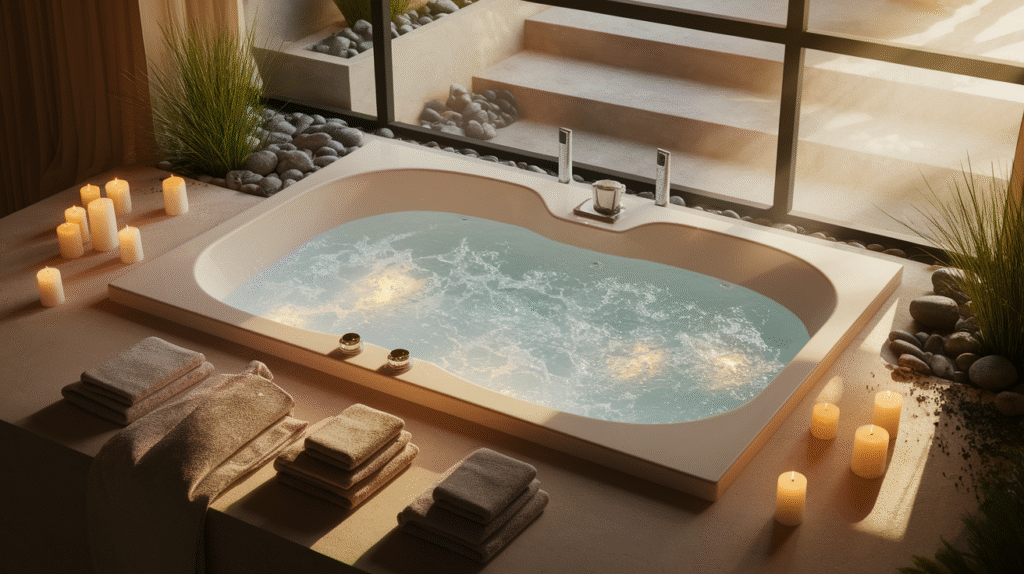 découvrez notre baignoire balnéo 2 places, idéale pour un moment de détente inégalé. profitez de bulles relaxantes et d'une agréable ambiance zen chez vous, tout en partageant des instants de bien-être avec votre partenaire. transformez votre salle de bain en un véritable spa.